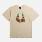 Beige Overtime tee with a floral "O"
design