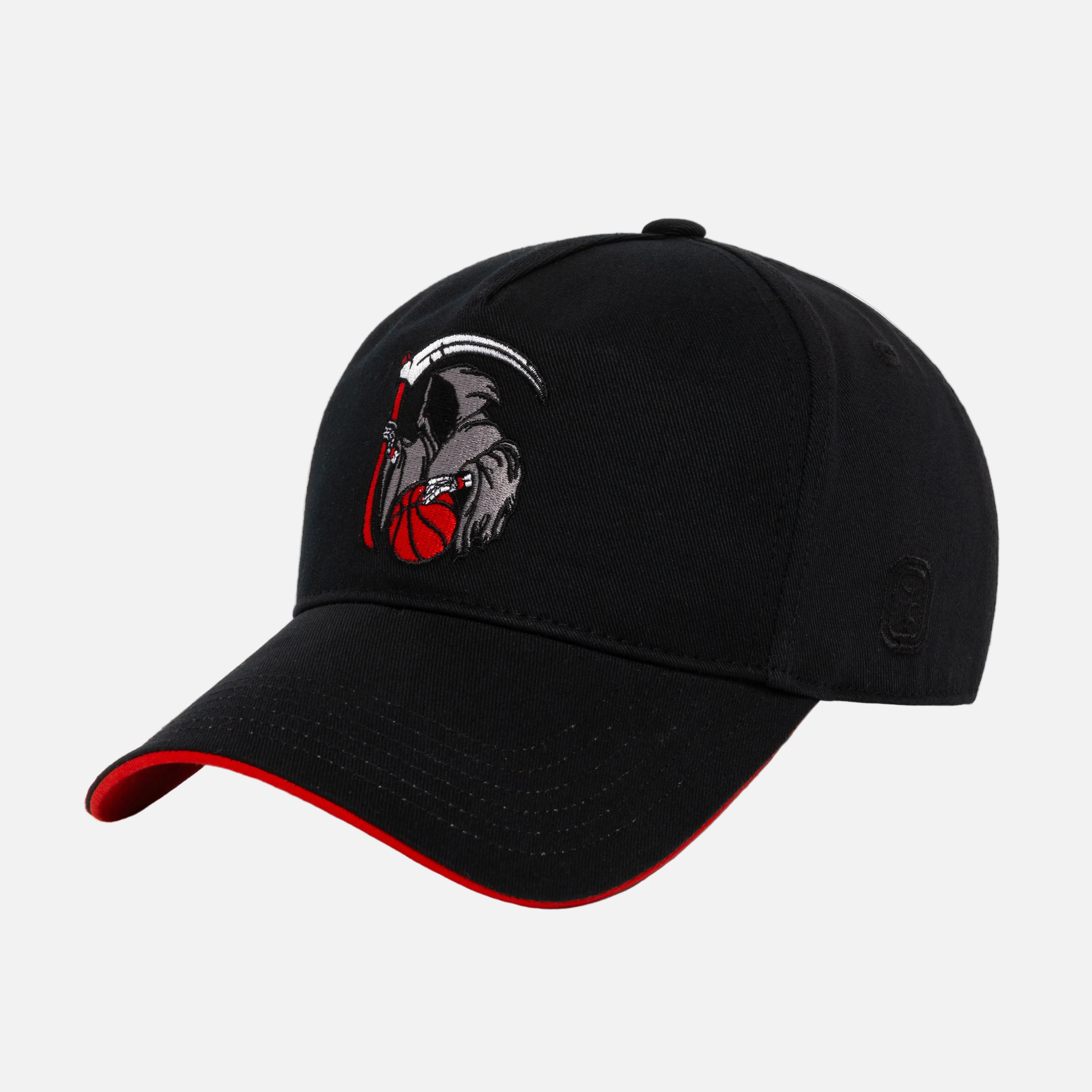 Black cap with a City Reapers Grim Reaper logo featuring a basketball