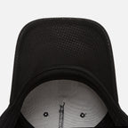 Black cap with a small embroidered design  on visor