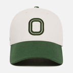 White and green cap with a "O" logo