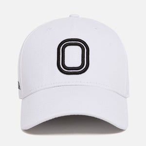White cap with a black "O" logo
