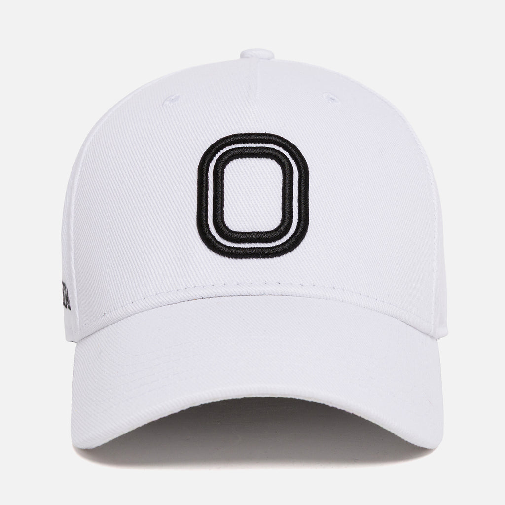 White cap with a black "O" logo
