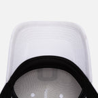 Close-up of a white baseball cap with white brim