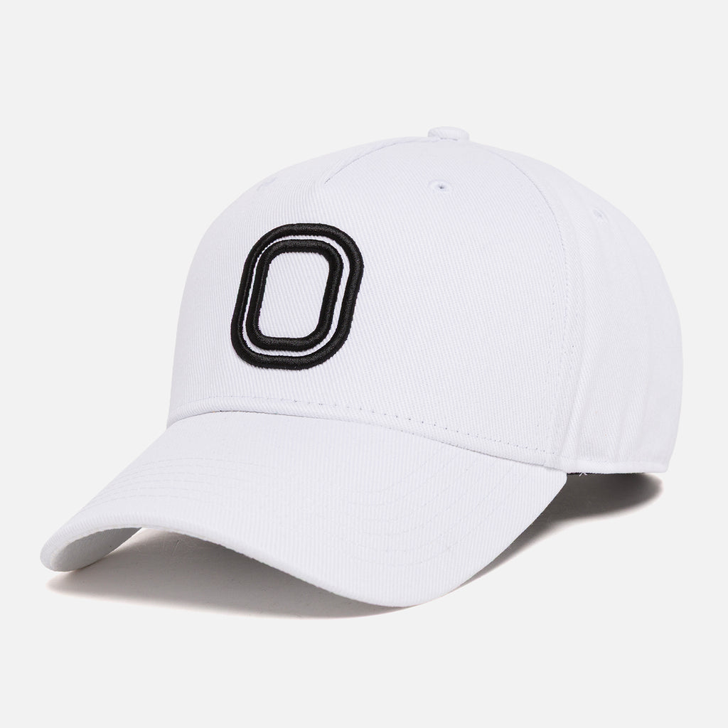 White cap with a black "O" logo