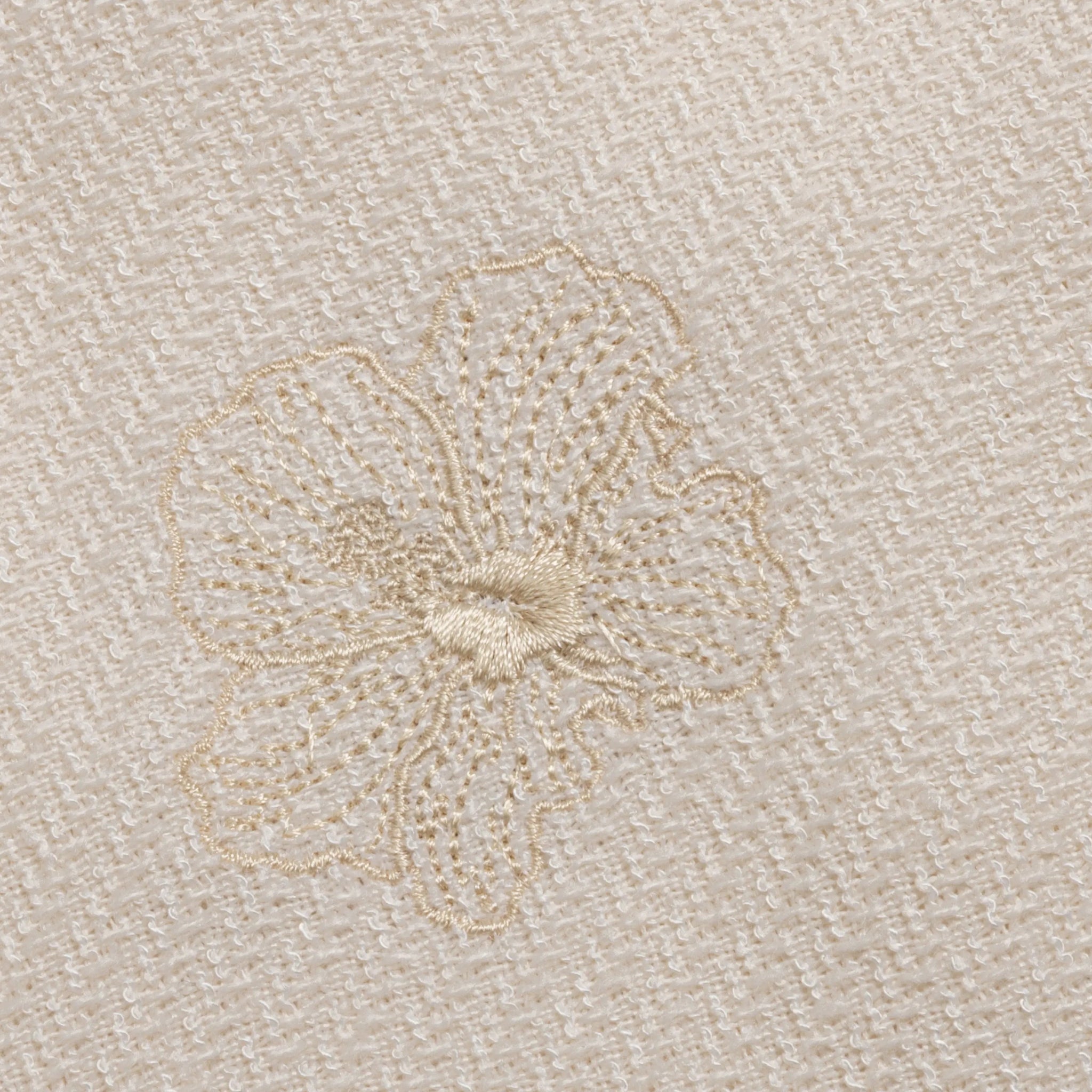 Close-up of oral embroidery design on shirt.