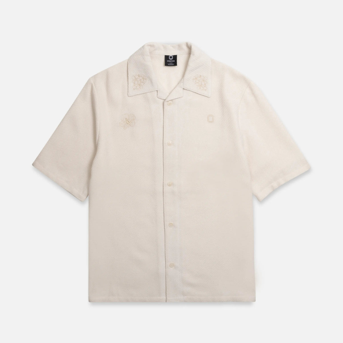 Beige short-sleeve embroidered collar shirt
