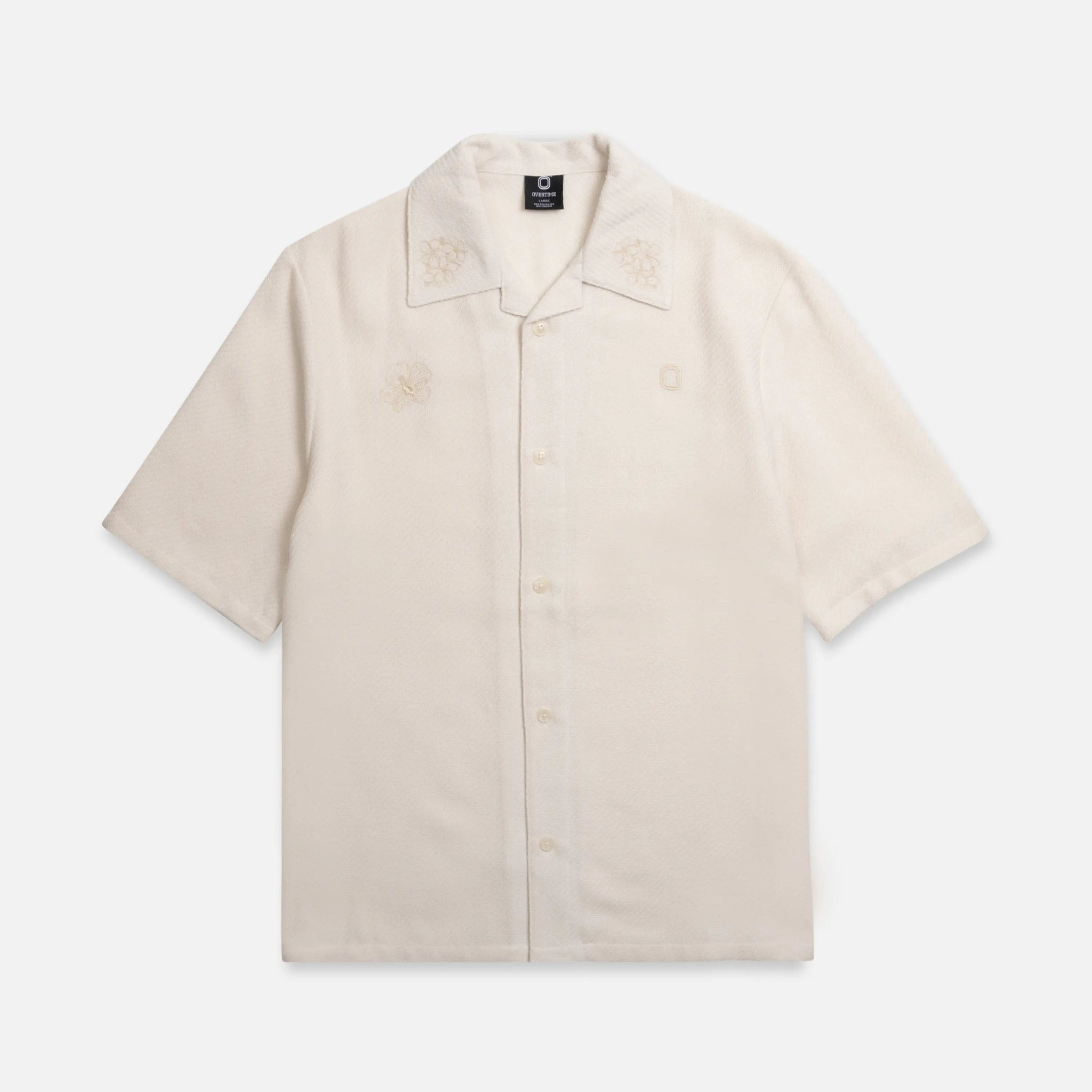 Beige short-sleeve embroidered collar shirt