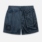 Black mesh basketball shorts with a floral pattern