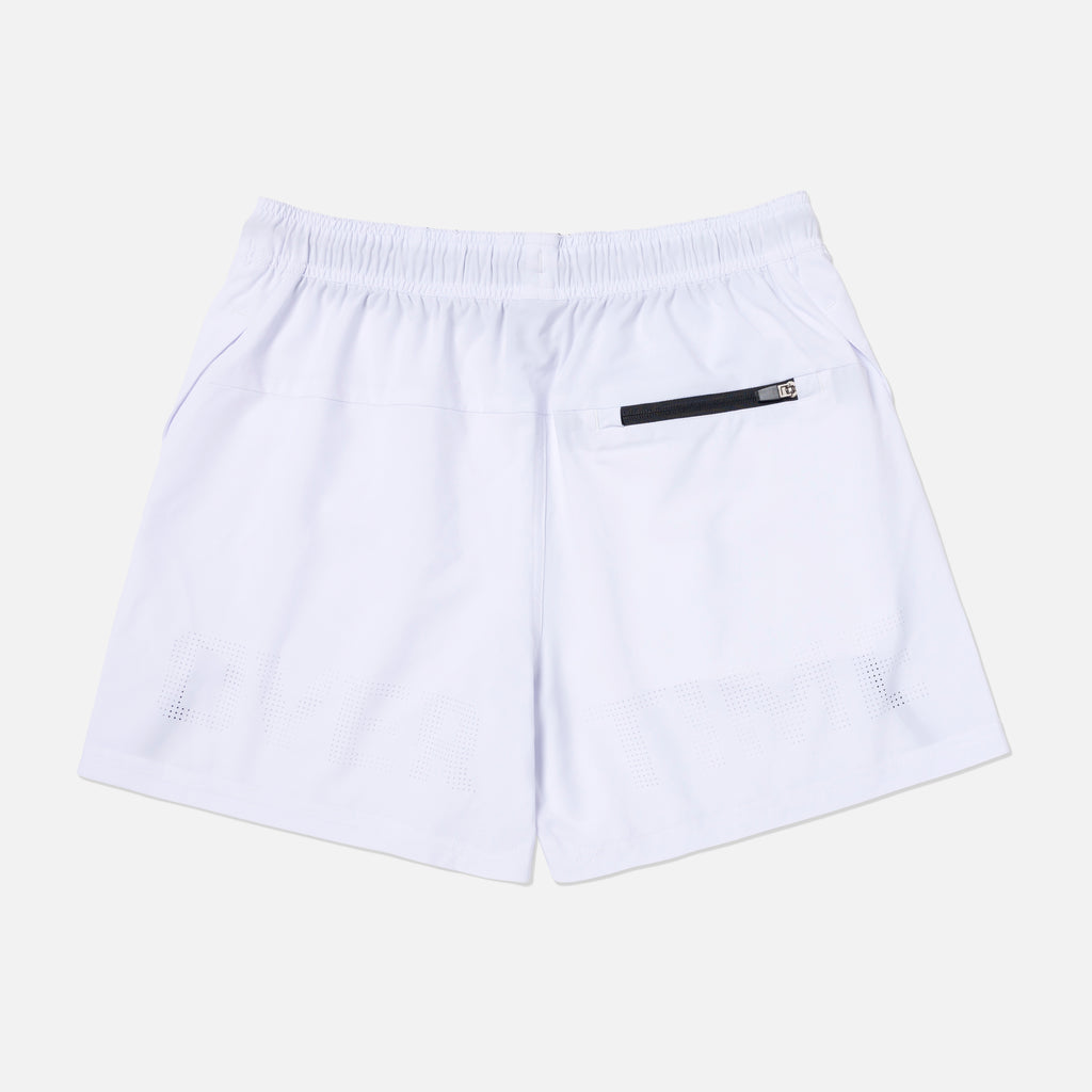 White shorts with a black zipper pocket