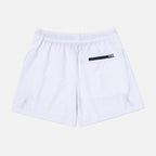 White shorts with a black zipper pocket