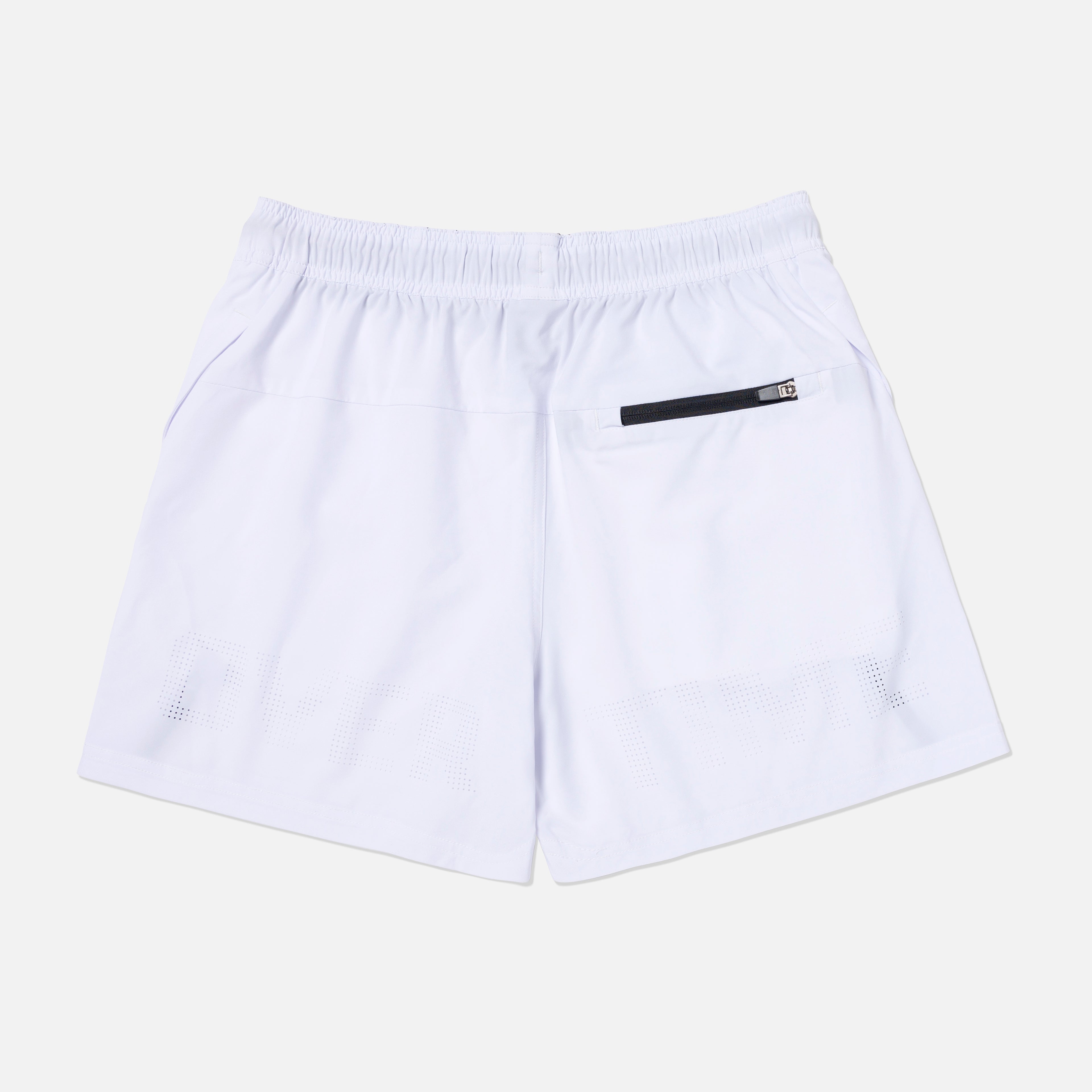 White shorts with a black zipper pocket