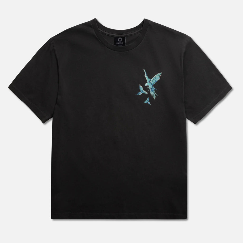 Black t-shirt with a blue bird graphic design