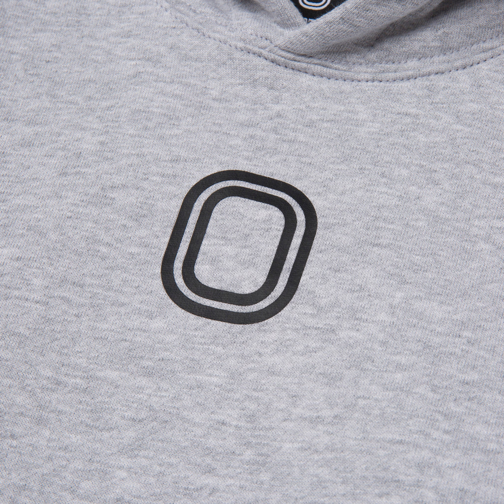 A close-up of 'O' print on the front of the hoodie.