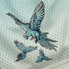 Graphic print of blue parrot design