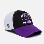 Black, purple, and white hat with Nightmares Basketball logo