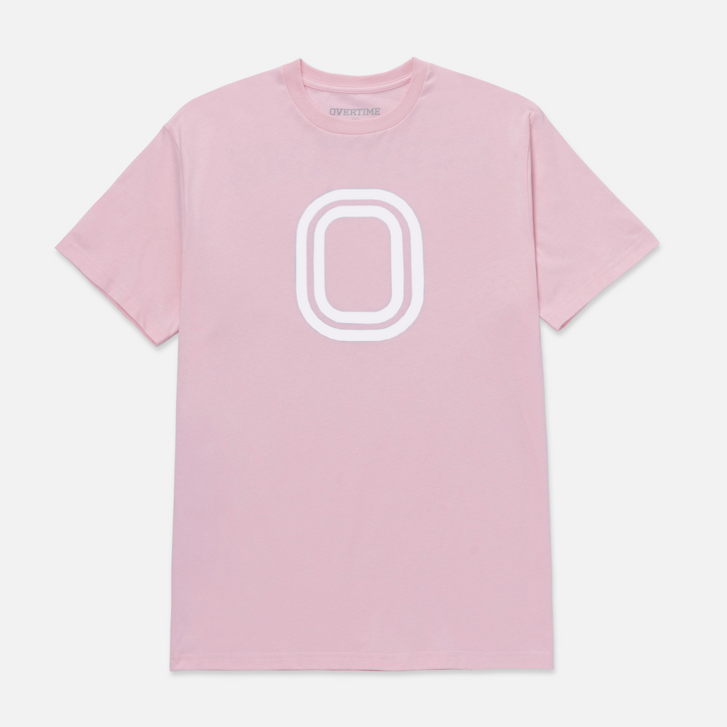 Pink t-shirt with a white "O logo