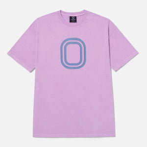 Purple t-shirt with a blue "O" logo