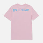 Pink t-shirt with "OVERTIME" logo on the back