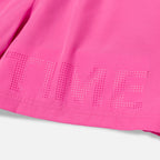 Overtime perforated brand name detail on pink shorts