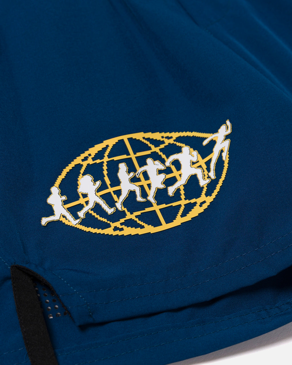 Close-up of world and runners logo