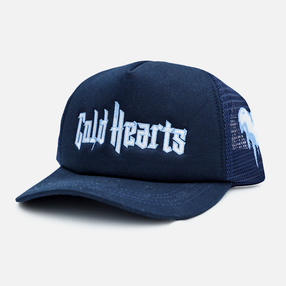 Blue hat with a Cold Hearts logo